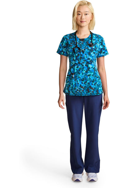 Tech Camo Cherokee Infinity Print Round Neck Scrub Top CK609 THCM - Scrubs Select