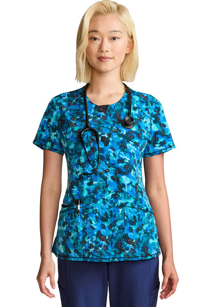 Tech Camo Cherokee Infinity Print Round Neck Scrub Top CK609 THCM - Scrubs Select
