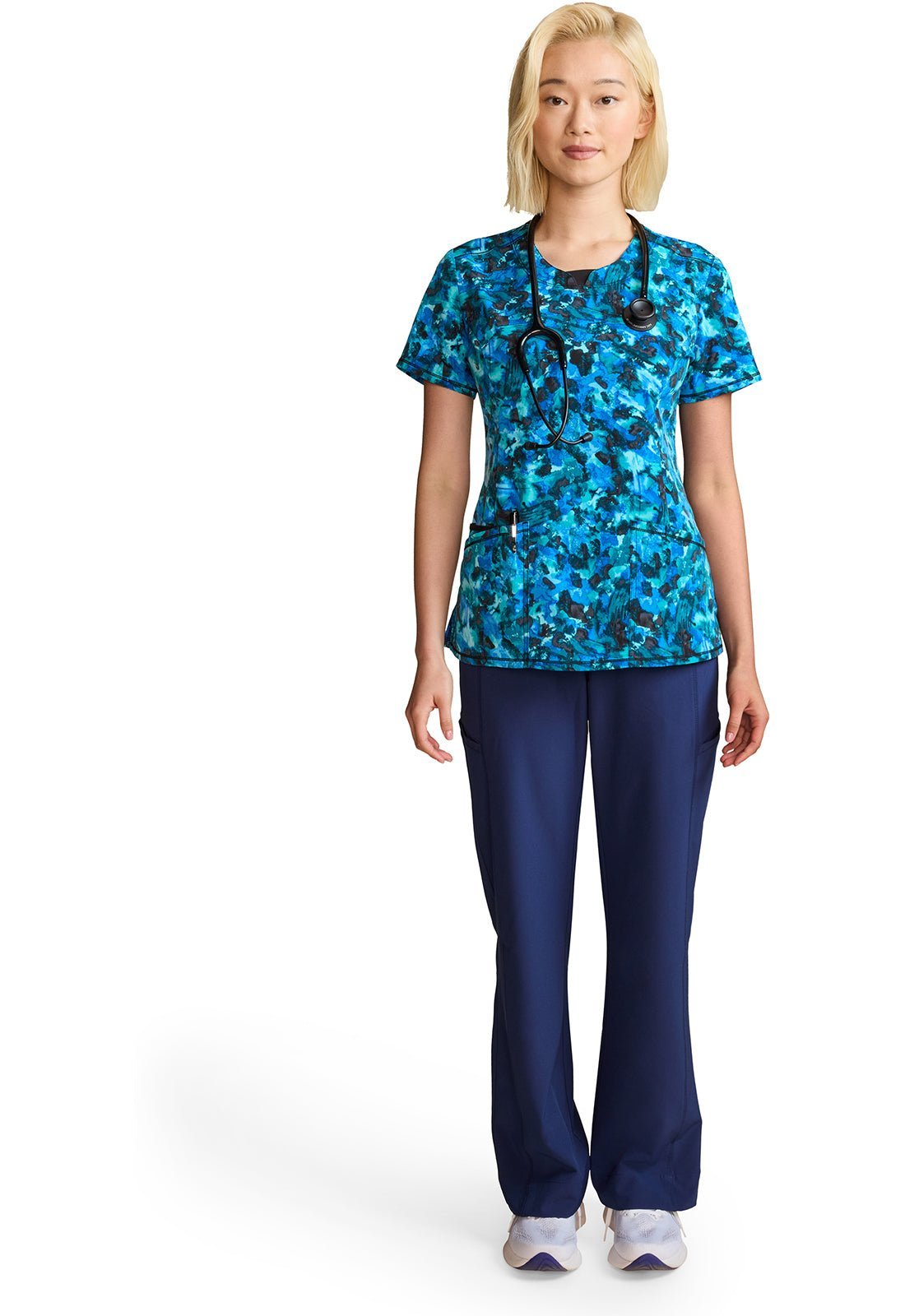 Tech Camo Cherokee Infinity Print Round Neck Scrub Top CK609 THCM - Scrubs Select