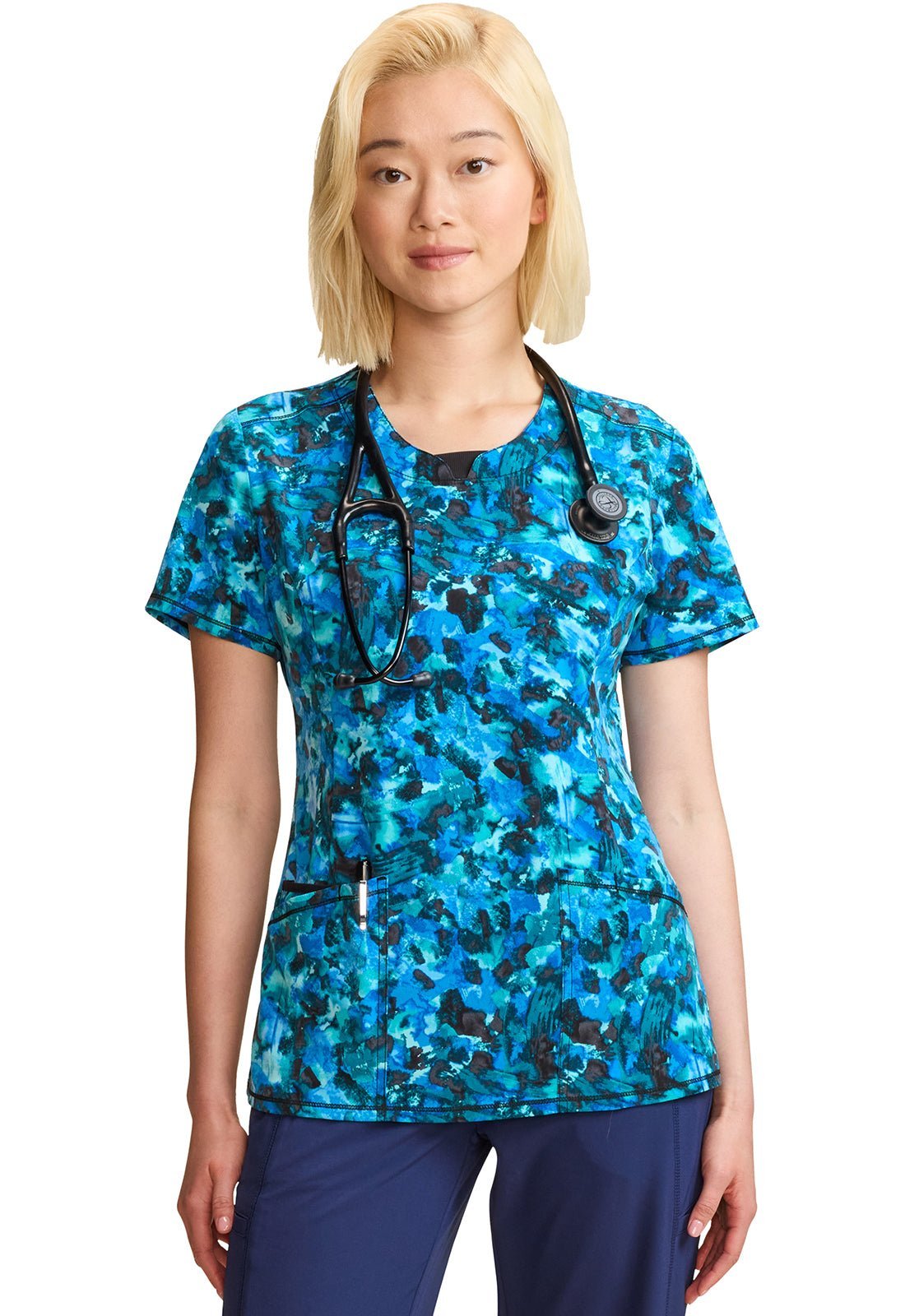 Tech Camo Cherokee Infinity Print Round Neck Scrub Top CK609 THCM - Scrubs Select