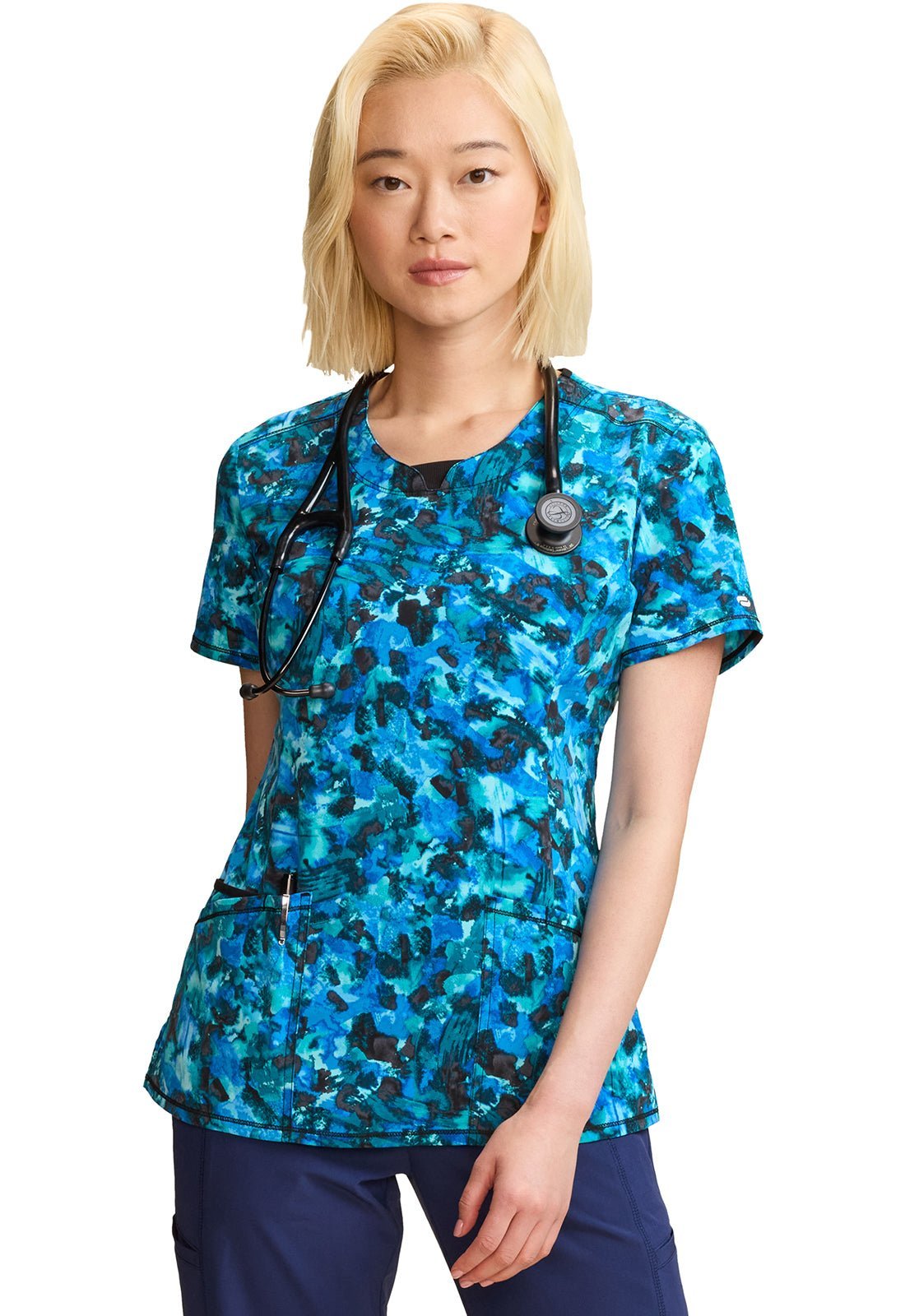 Tech Camo Cherokee Infinity Print Round Neck Scrub Top CK609 THCM - Scrubs Select