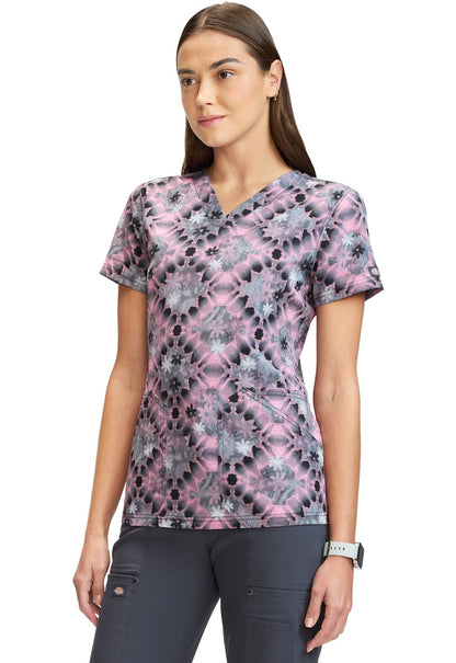 Tie Dye Buds Dickies Print V Neck Scrub Top DK667 TDBD - Scrubs Select