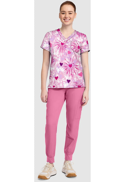 Tie Dye Hearts Med Couture Print V Neck Scrub Top MC632 TDHA - Scrubs Select