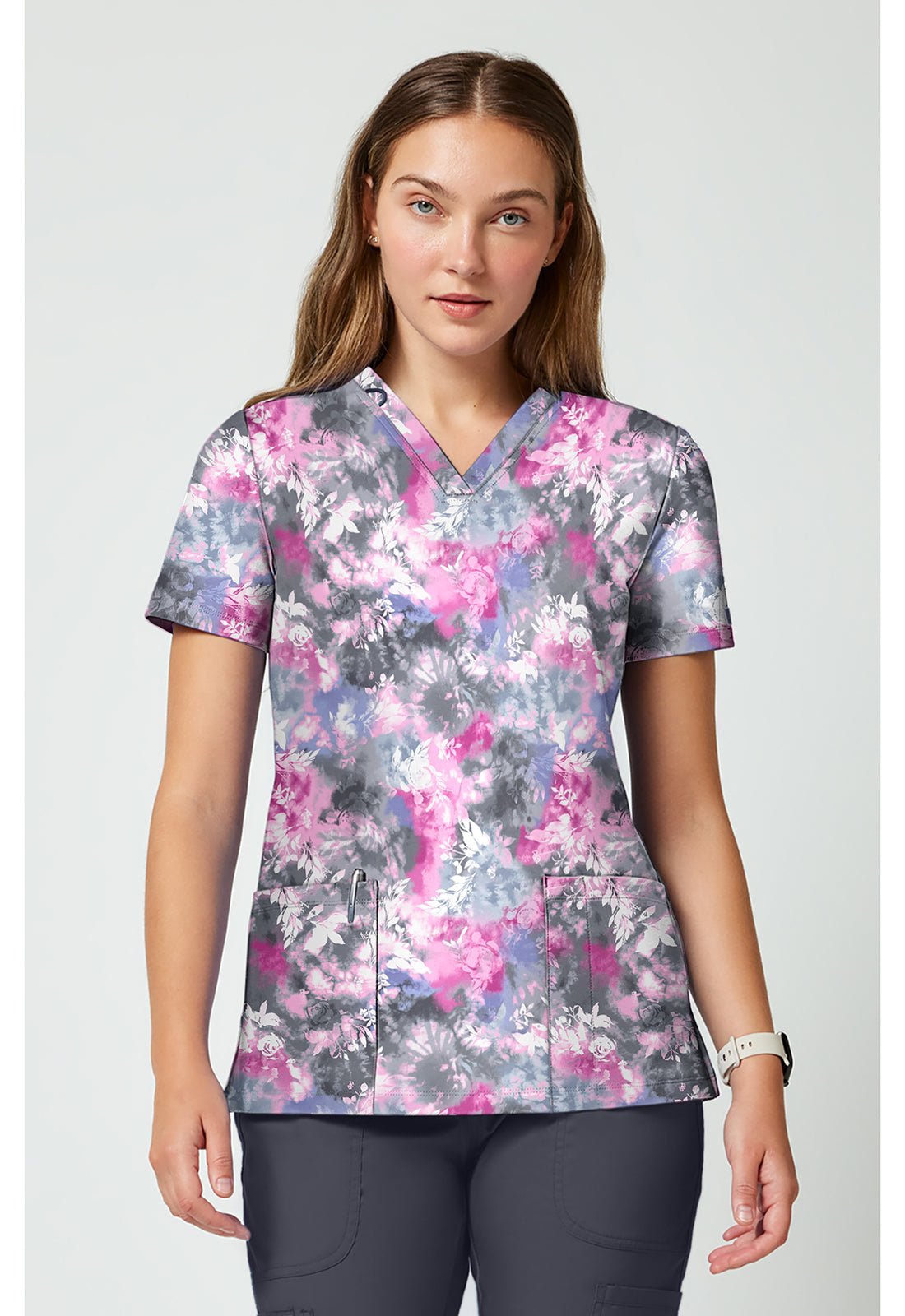 Tie Dye Petals Cherokee Achieve Scrubs V Neck Top CK00010 TYPL - Scrubs Select