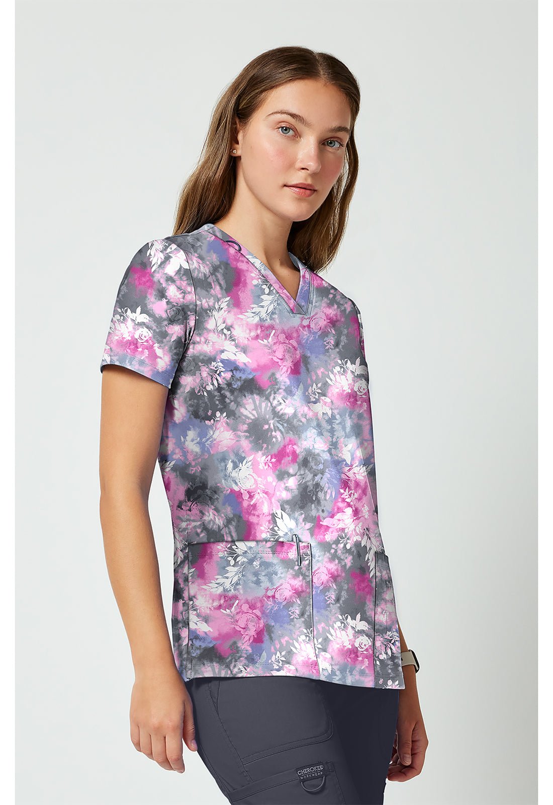Tie Dye Petals Cherokee Achieve Scrubs V Neck Top CK00010 TYPL - Scrubs Select