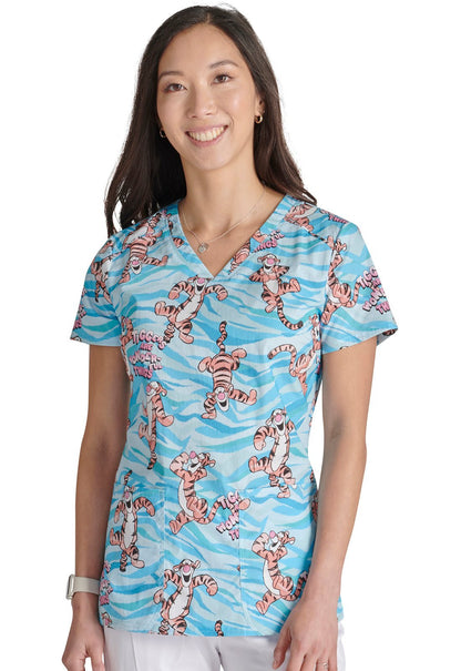 Tigger Cherokee Tooniforms Disney Winnie The Pooh V Neck Scrub Top TF776 PHWD - Scrubs Select