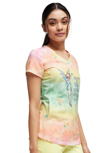 Tinker Bell HeartSoul Print Disney V Neck Scrub Top HS692 TBAL - Scrubs Select