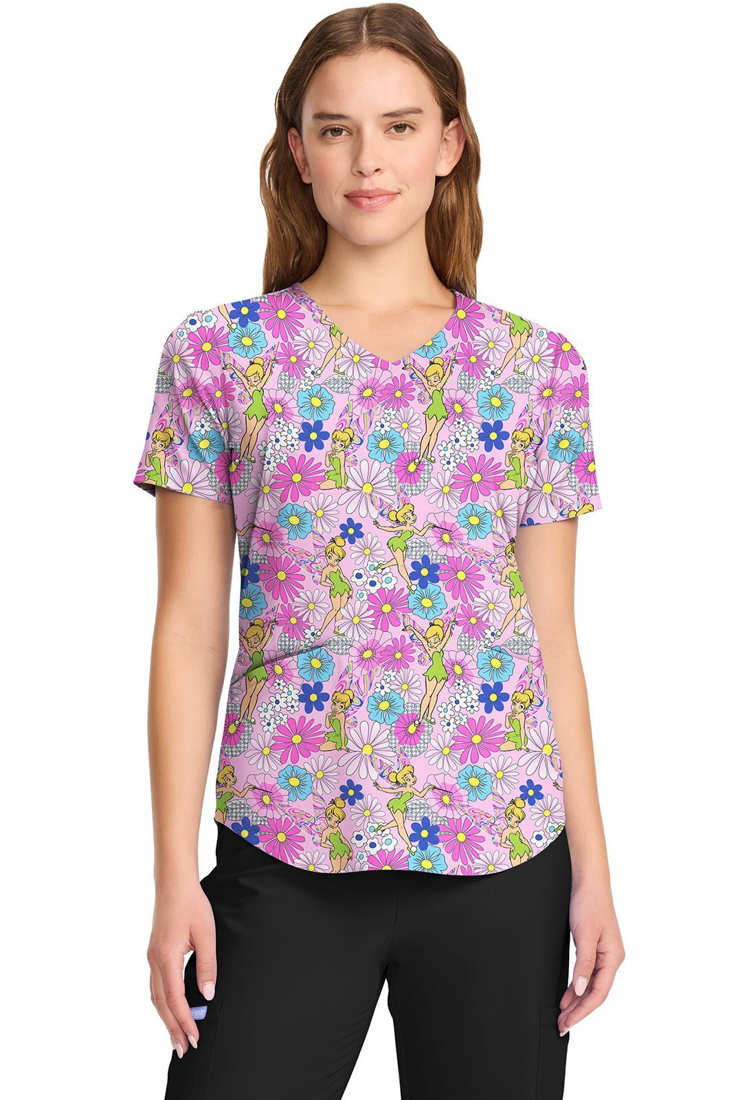 Tinker Bell Tooniforms Licensed Disney Peter Pan V Neck Scrub Top TF737 TBYF - Scrubs Select