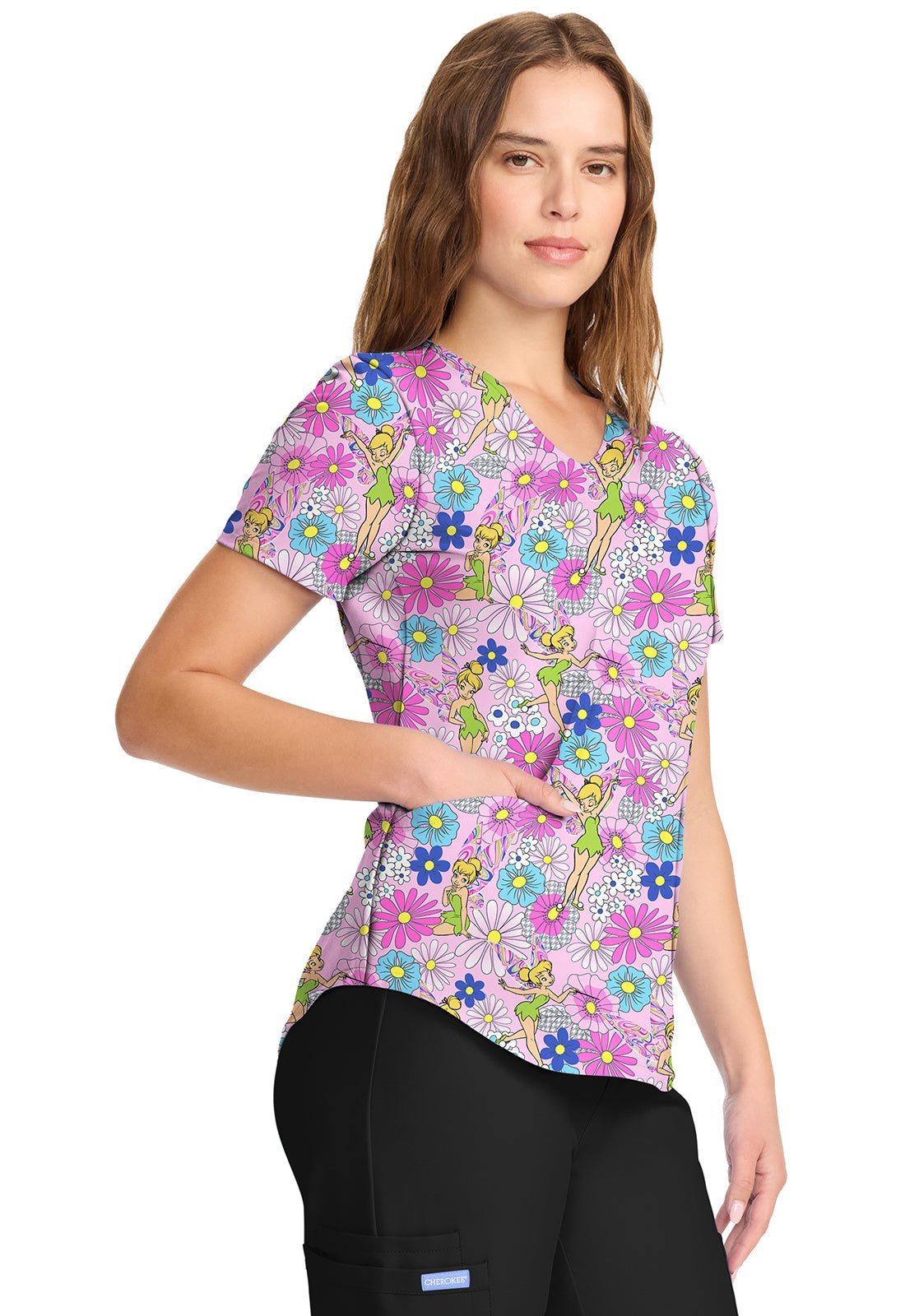 Tinker Bell Tooniforms Licensed Disney Peter Pan V Neck Scrub Top TF737 TBYF - Scrubs Select