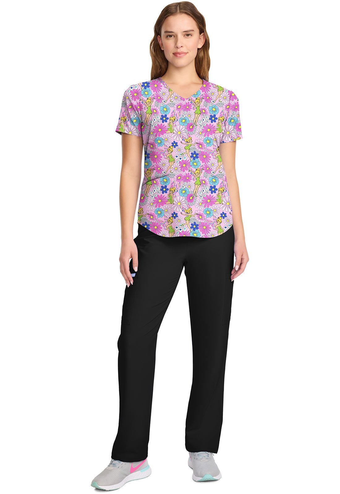 Tinker Bell Tooniforms Licensed Disney Peter Pan V Neck Scrub Top TF737 TBYF - Scrubs Select