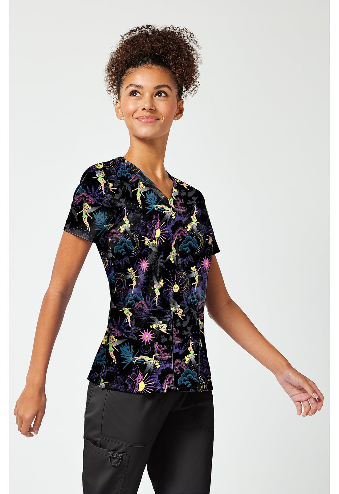 Tinker Bell Tooniforms Licensed Disney Peter Pan V Neck Scrub Top TF796 TBLN - Scrubs Select
