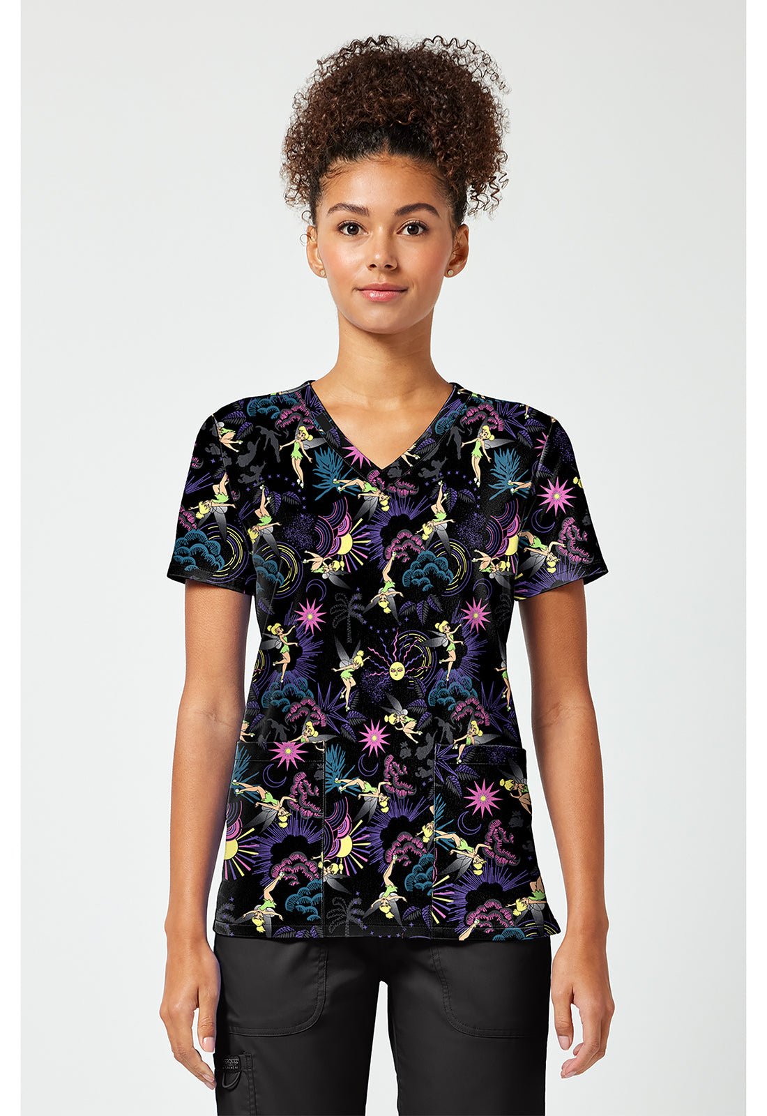 Tinker Bell Tooniforms Licensed Disney Peter Pan V Neck Scrub Top TF796 TBLN - Scrubs Select