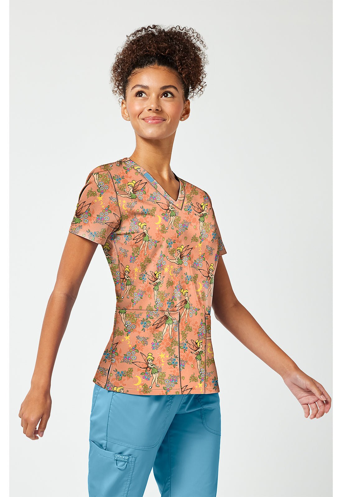 Tinker Bell Tooniforms Licensed Disney Peter Pan V Neck Scrub Top TF796 TBXP - Scrubs Select
