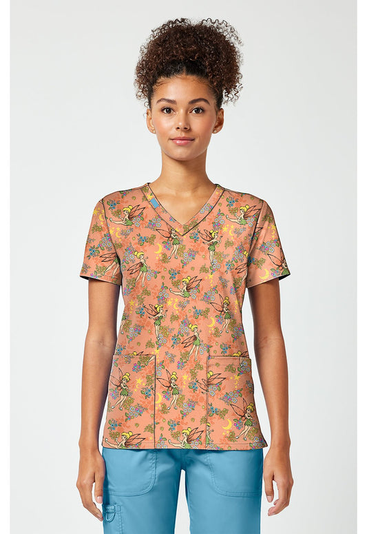 Tinker Bell Tooniforms Licensed Disney Peter Pan V Neck Scrub Top TF796 TBXP - Scrubs Select