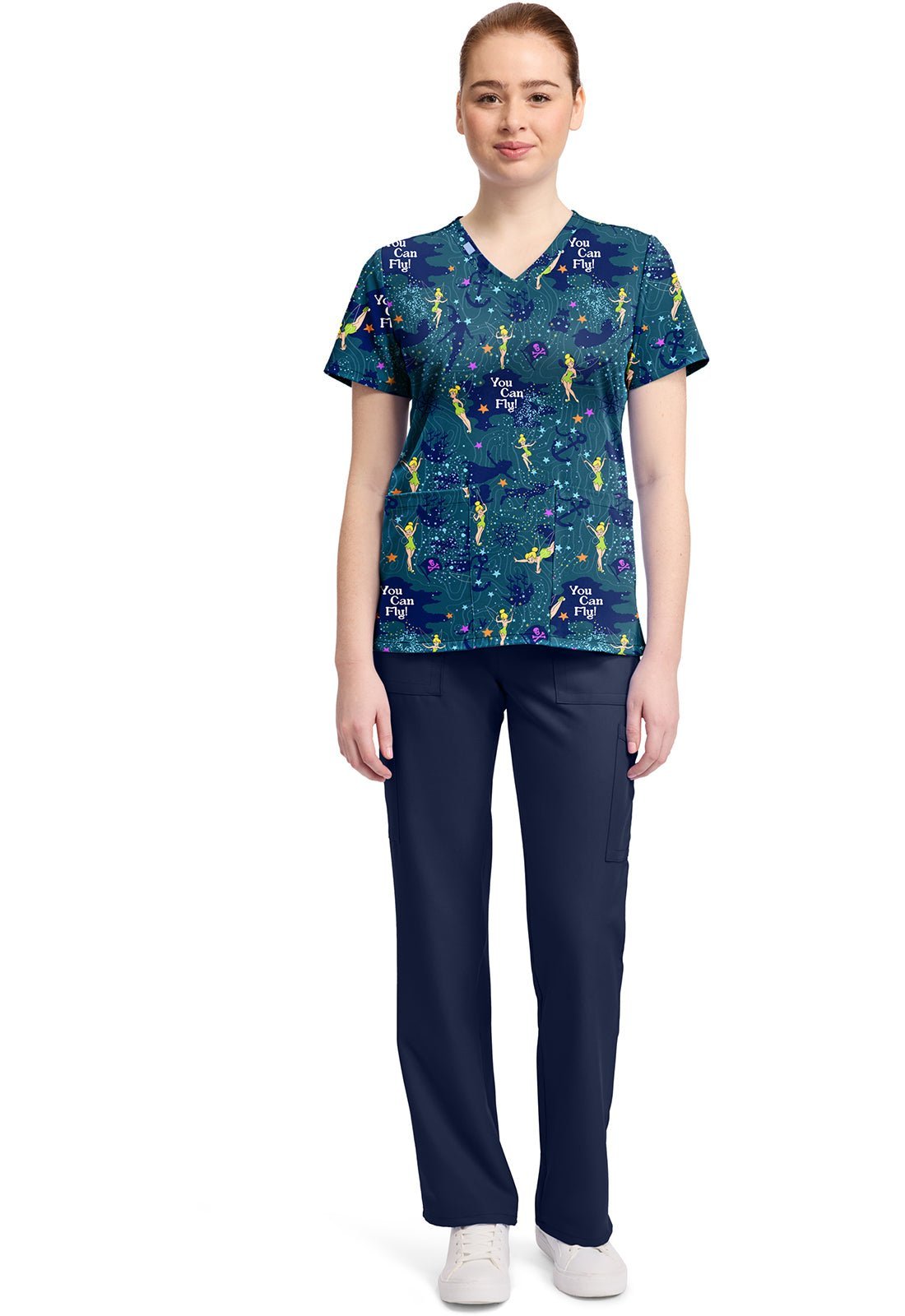 Tinker Bell Tooniforms Licensed Disney V Neck Scrub Top TF796 TBYM - Scrubs Select