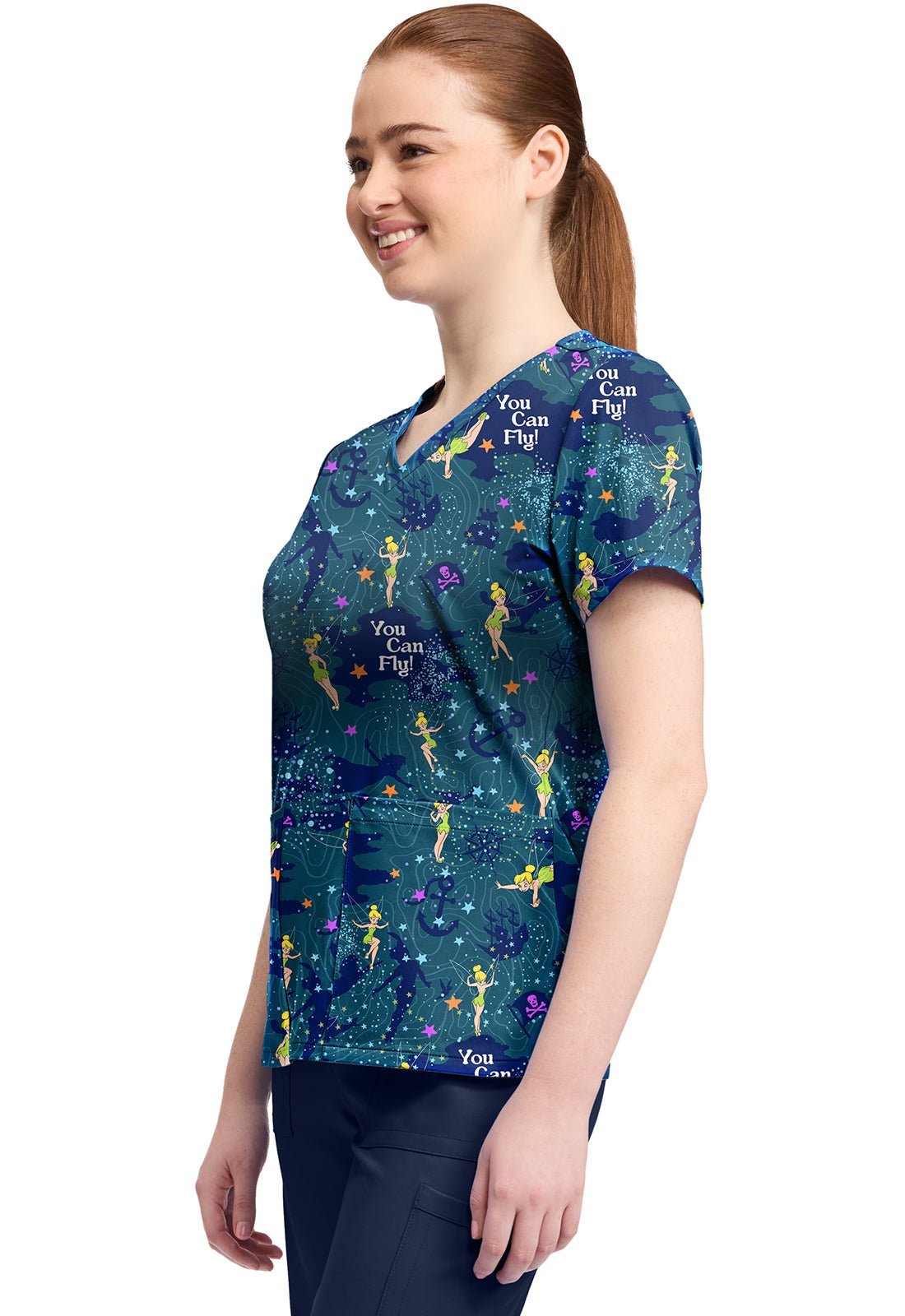 Tinker Bell Tooniforms Licensed Disney V Neck Scrub Top TF796 TBYM - Scrubs Select