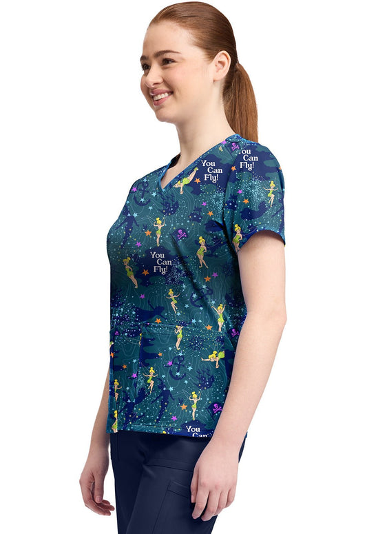 Tinker Bell Tooniforms Licensed Disney V Neck Scrub Top TF796 TBYM - Scrubs Select