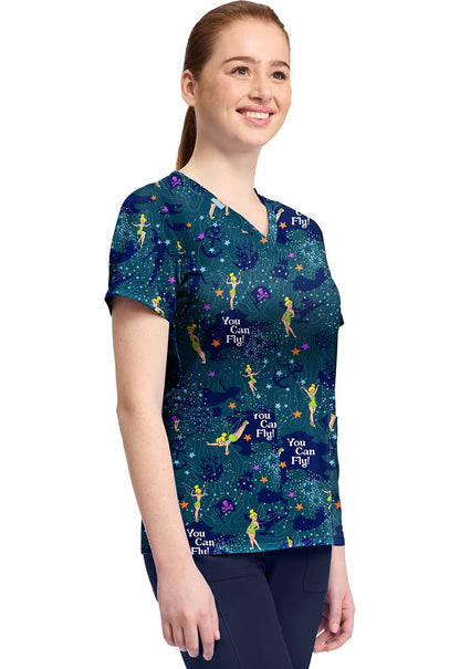 Tinker Bell Tooniforms Licensed Disney V Neck Scrub Top TF796 TBYM - Scrubs Select