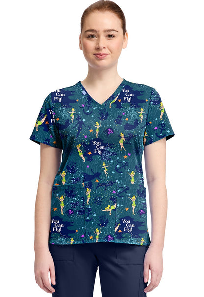 Tinker Bell Tooniforms Licensed Disney V Neck Scrub Top TF796 TBYM - Scrubs Select