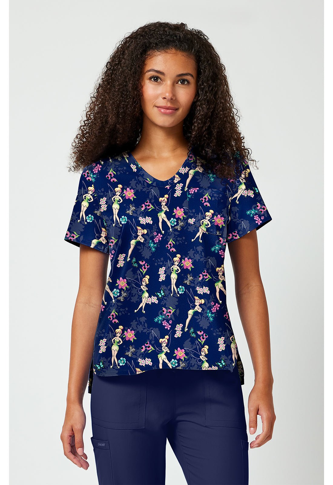 Tinker Bell Tooniforms Peter Pan Disney V Neck Scrub Top TF797 TBJD - Scrubs Select