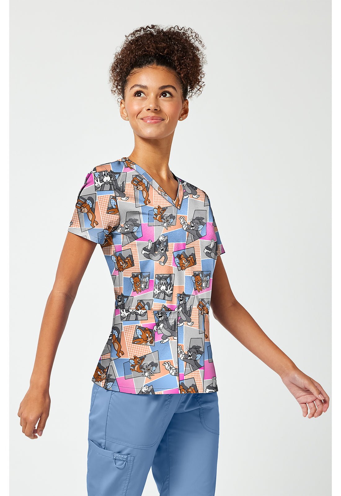 Tom and Jerry Tooniforms Licensed Warner Bros V Neck Scrub Top TF796 TJTT - Scrubs Select