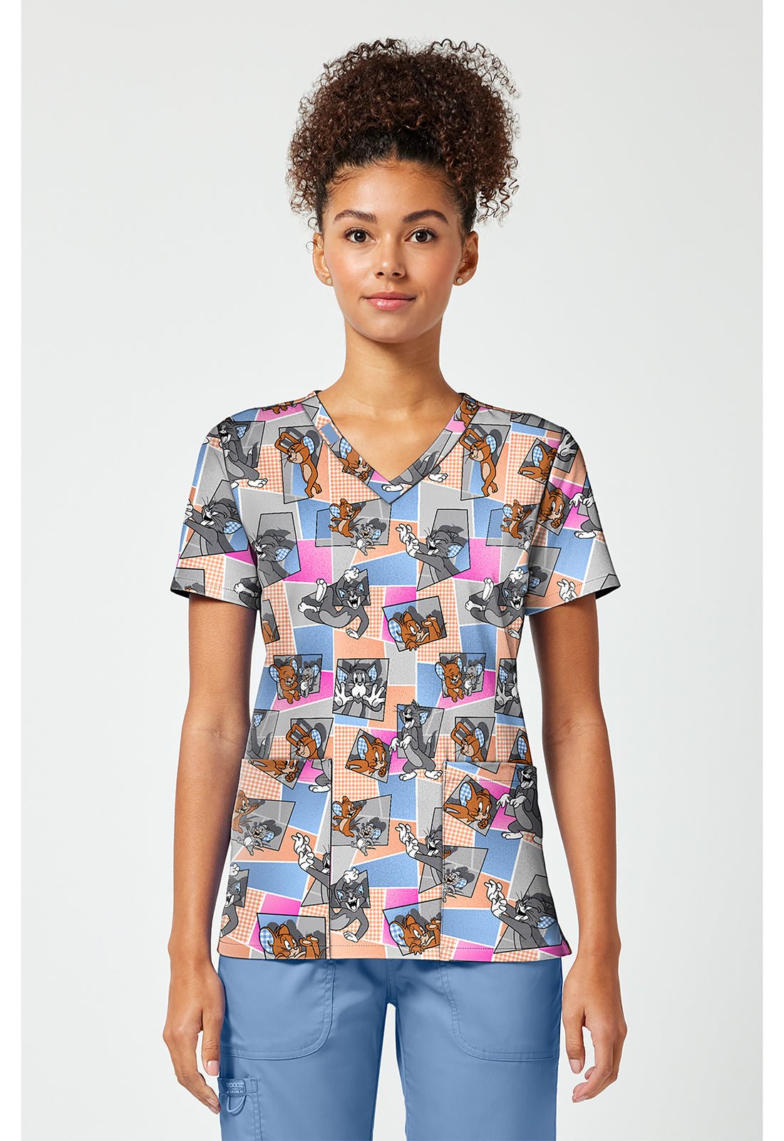 Tom and Jerry Tooniforms Licensed Warner Bros V Neck Scrub Top TF796 TJTT - Scrubs Select