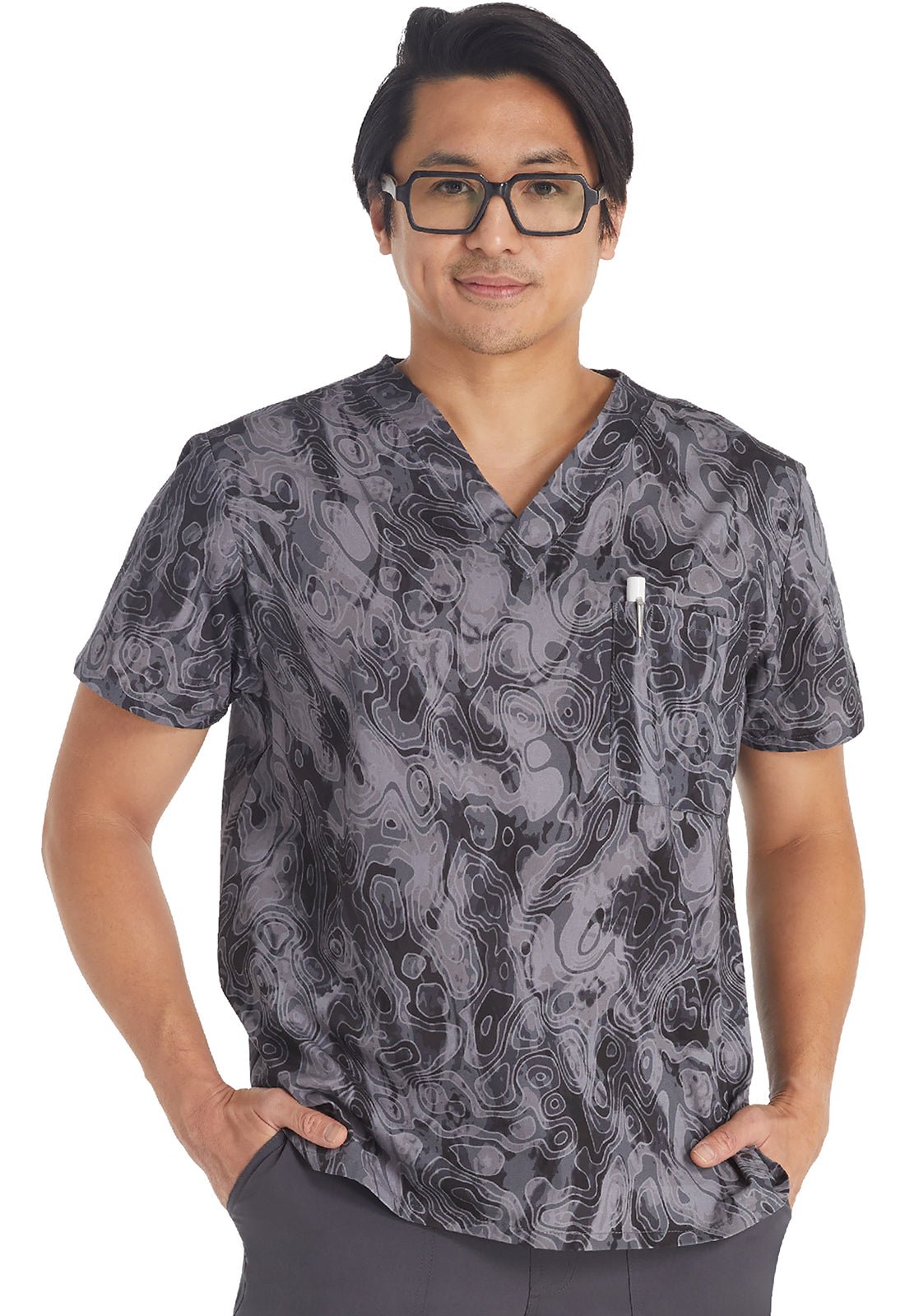 Tonal Topography Dickies Print Men's V Neck Scrub Top DK725 TLTY - Scrubs Select