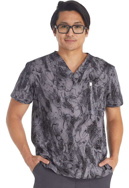 Tonal Topography Dickies Print Men's V Neck Scrub Top DK725 TLTY - Scrubs Select