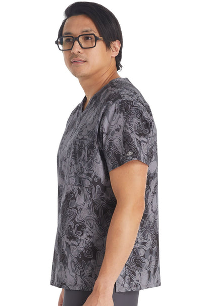 Tonal Topography Dickies Print Men's V Neck Scrub Top DK725 TLTY - Scrubs Select