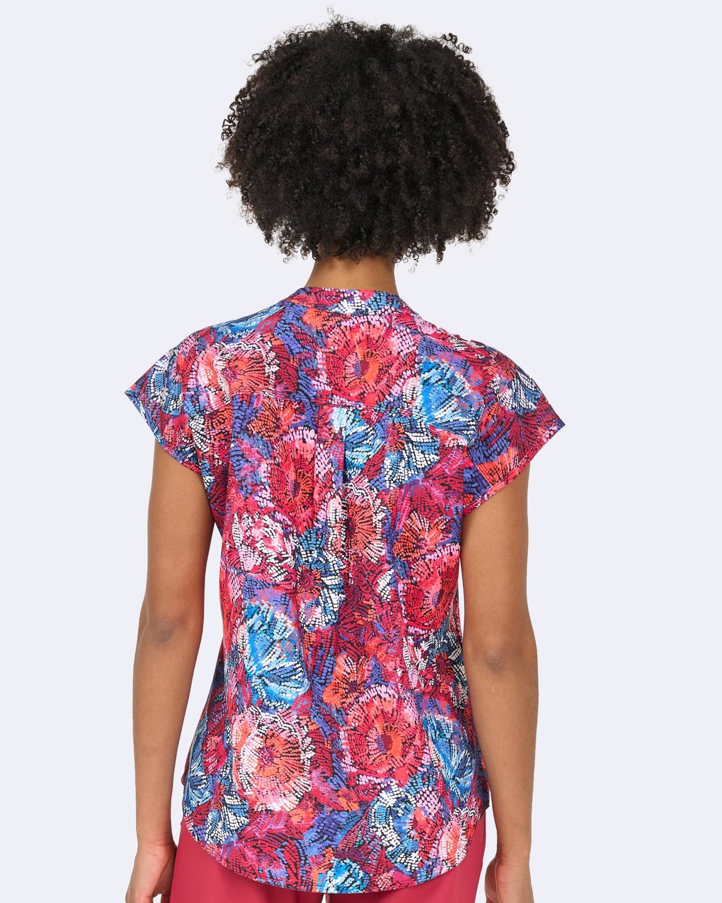 Tones of Red Zavate Diana Print Scrub Mandarin Collar Top 1172 TNRD - Scrubs Select