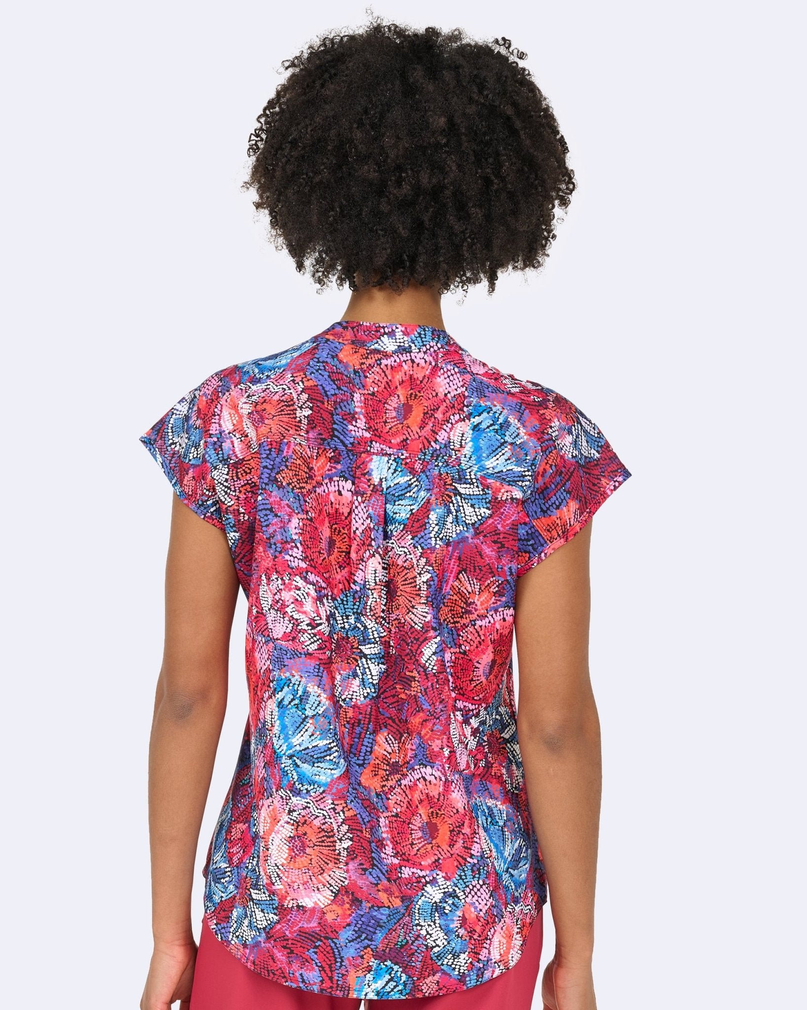 Tones of Red Zavate Diana Print Scrub Mandarin Collar Top 1172 TNRD - Scrubs Select