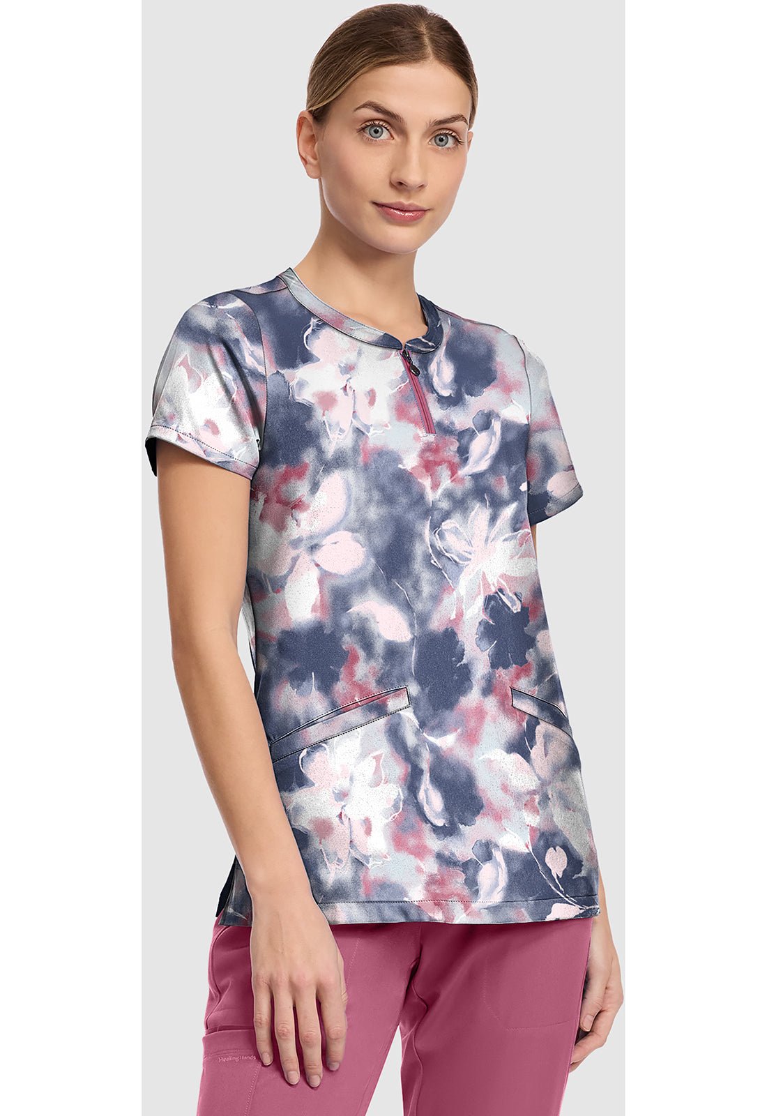 Tranquil Floral Healing Hands Amanda Print Scrub V Neck Top HH911 TQFR - Scrubs Select