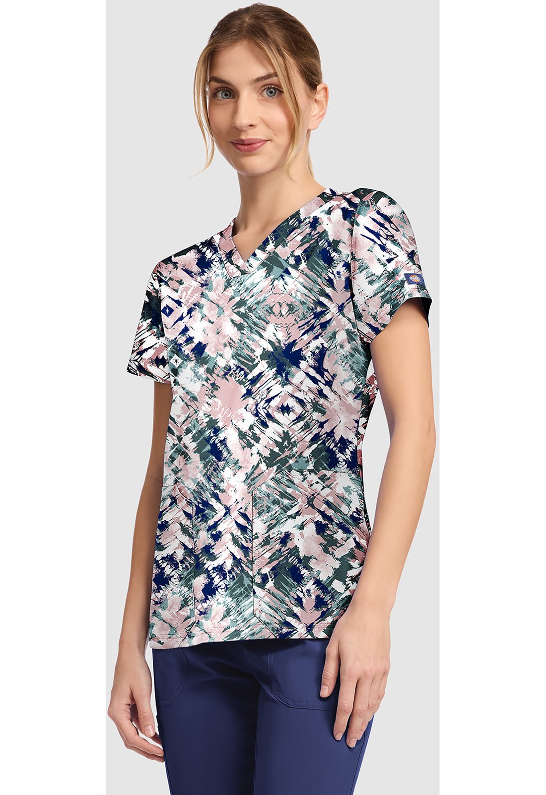 Tribal Tie Dye Dickies Print V Neck Scrub Top DK667 TLTI - Scrubs Select