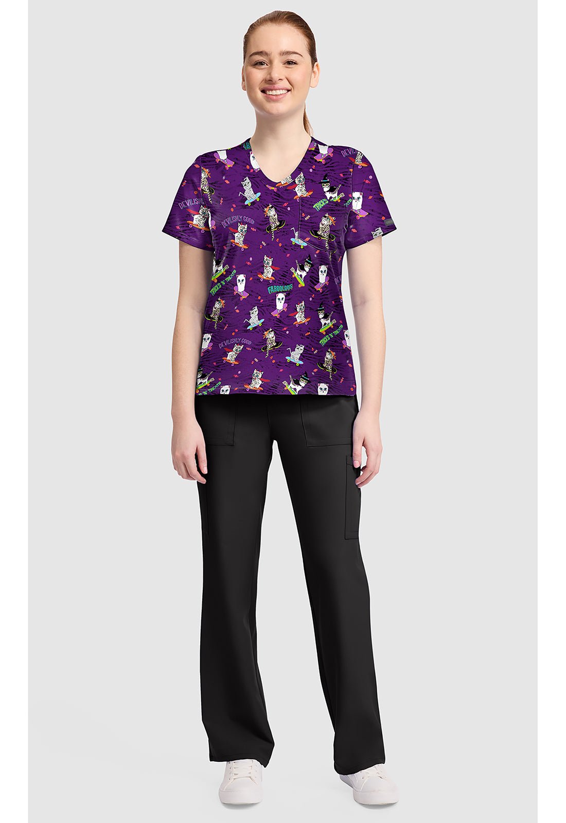 Tricks N Treats Cherokee Print V Neck Scrub Top CK857 TRTT - Scrubs Select
