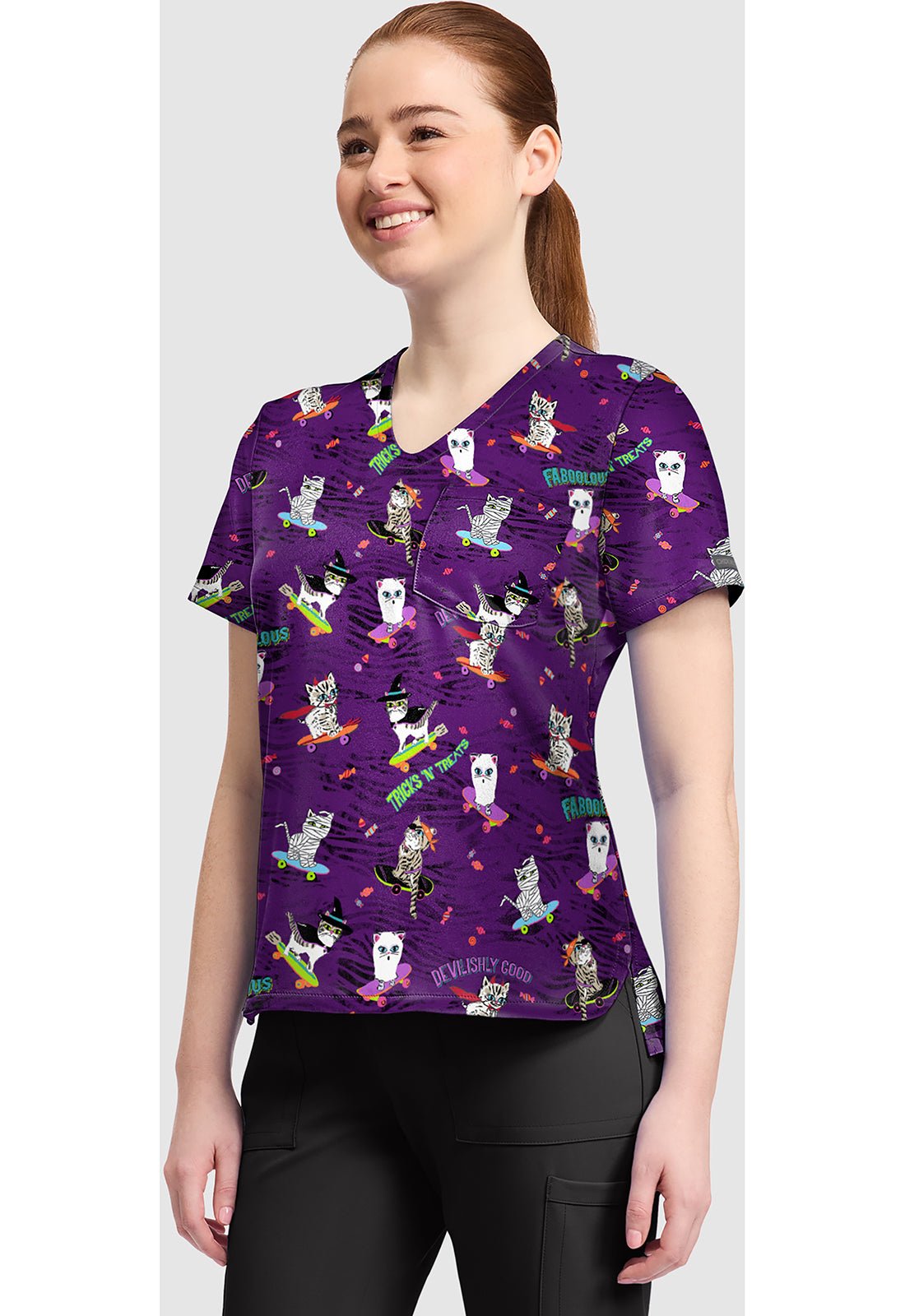 Tricks N Treats Cherokee Print V Neck Scrub Top CK857 TRTT - Scrubs Select