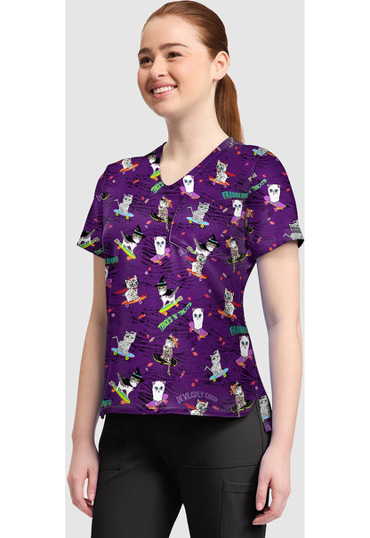 Tricks N Treats Cherokee Print V Neck Scrub Top CK857 TRTT - Scrubs Select