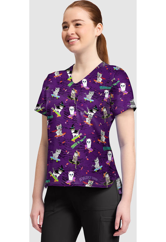 Tricks N Treats Cherokee Print V Neck Scrub Top CK857 TRTT - Scrubs Select