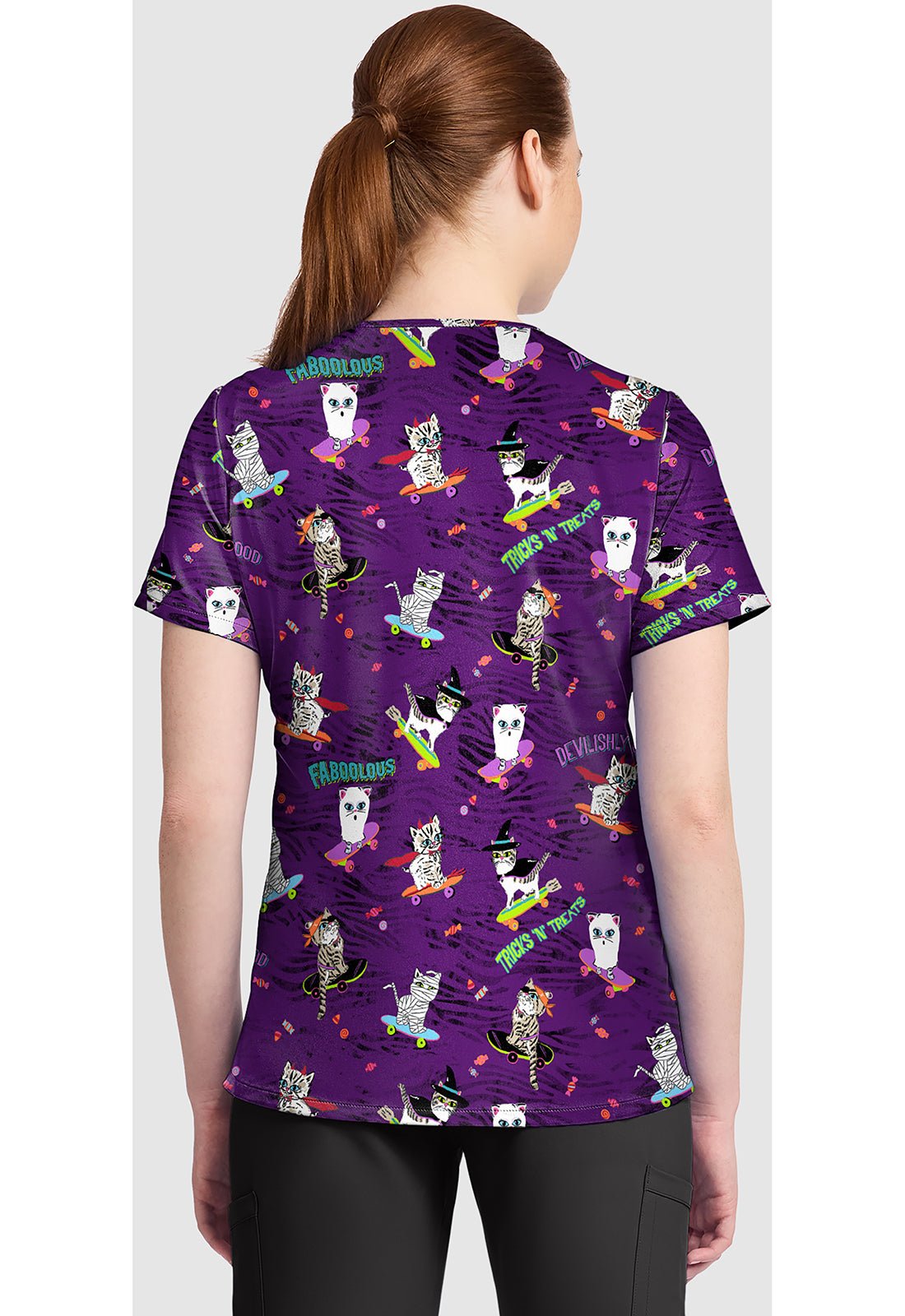 Tricks N Treats Cherokee Print V Neck Scrub Top CK857 TRTT - Scrubs Select