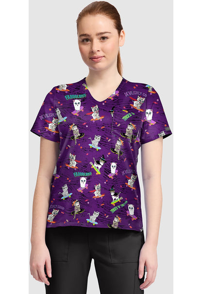 Tricks N Treats Cherokee Print V Neck Scrub Top CK857 TRTT - Scrubs Select