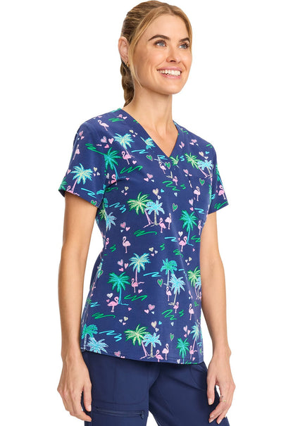 Tropic Love Med Couture Flamingo Print V Neck Scrub Top MC632 TCLV - Scrubs Select