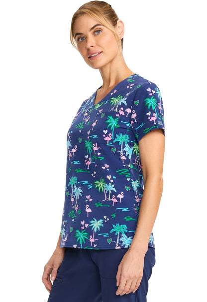 Tropic Love Med Couture Flamingo Print V Neck Scrub Top MC632 TCLV - Scrubs Select