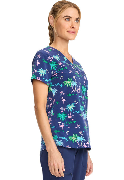 Tropic Love Med Couture Flamingo Print V Neck Scrub Top MC632 TCLV - Scrubs Select