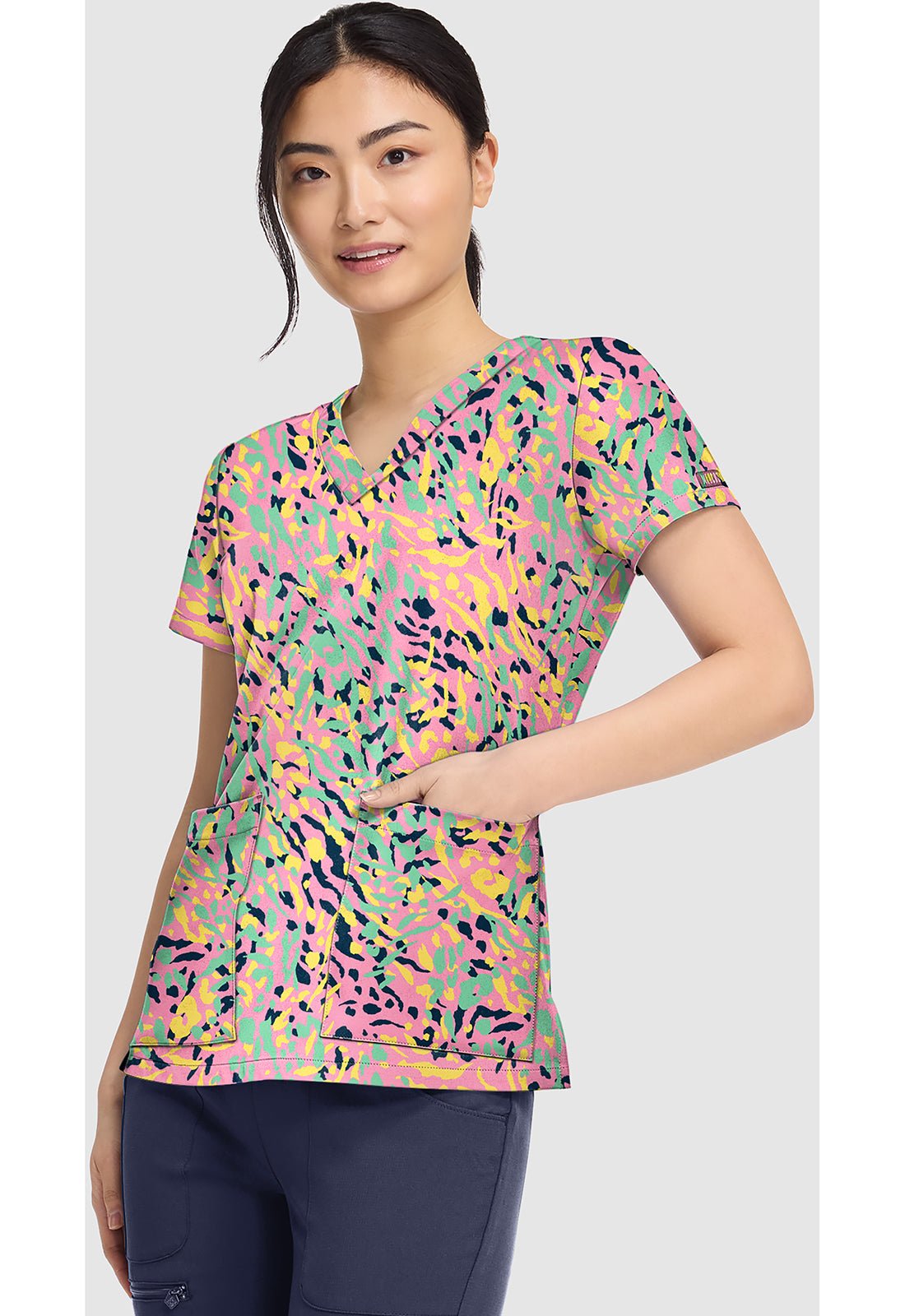 Tutti Fruitti Tiger Med Couture Print V Neck Scrub Top MC8564 TTFT - Scrubs Select