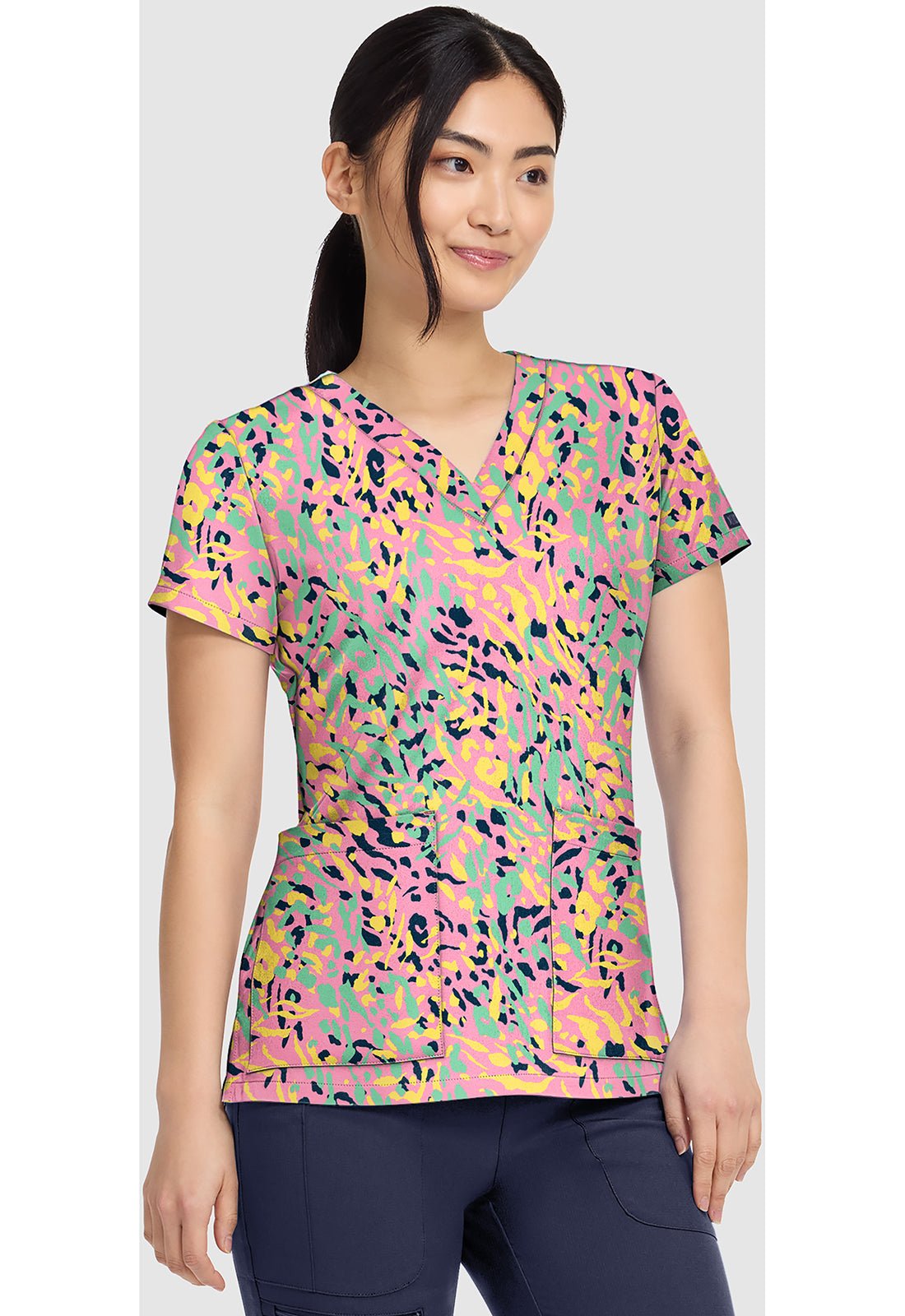 Tutti Fruitti Tiger Med Couture Print V Neck Scrub Top MC8564 TTFT - Scrubs Select