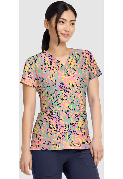 Tutti Fruitti Tiger Med Couture Print V Neck Scrub Top MC8564 TTFT - Scrubs Select
