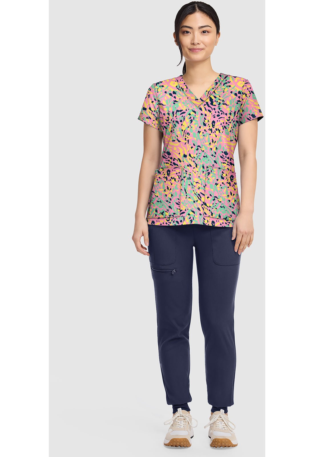 Tutti Fruitti Tiger Med Couture Print V Neck Scrub Top MC8564 TTFT - Scrubs Select