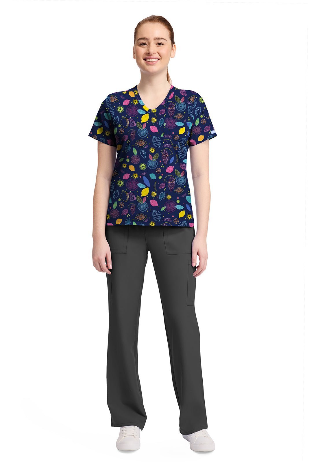 Tutti Frutti Cherokee Print V Neck Scrub Top CK857 TUFU - Scrubs Select