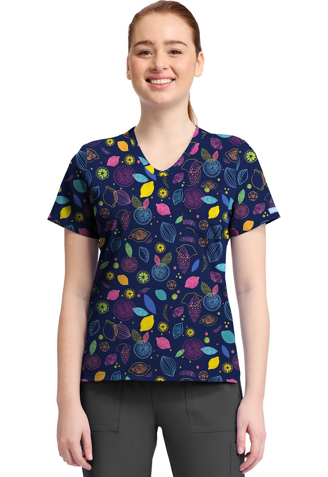 Tutti Frutti Cherokee Print V Neck Scrub Top CK857 TUFU - Scrubs Select