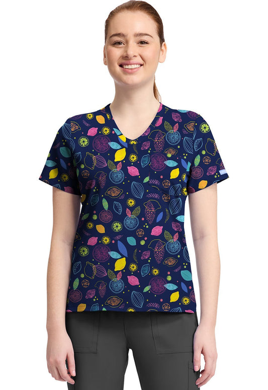 Tutti Frutti Cherokee Print V Neck Scrub Top CK857 TUFU - Scrubs Select