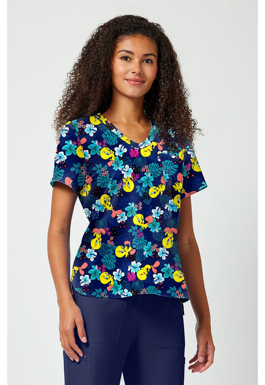 Tweety Bird Tooniforms Licensed Looney Tunes V Neck Scrub Top TF797 LTPW - Scrubs Select